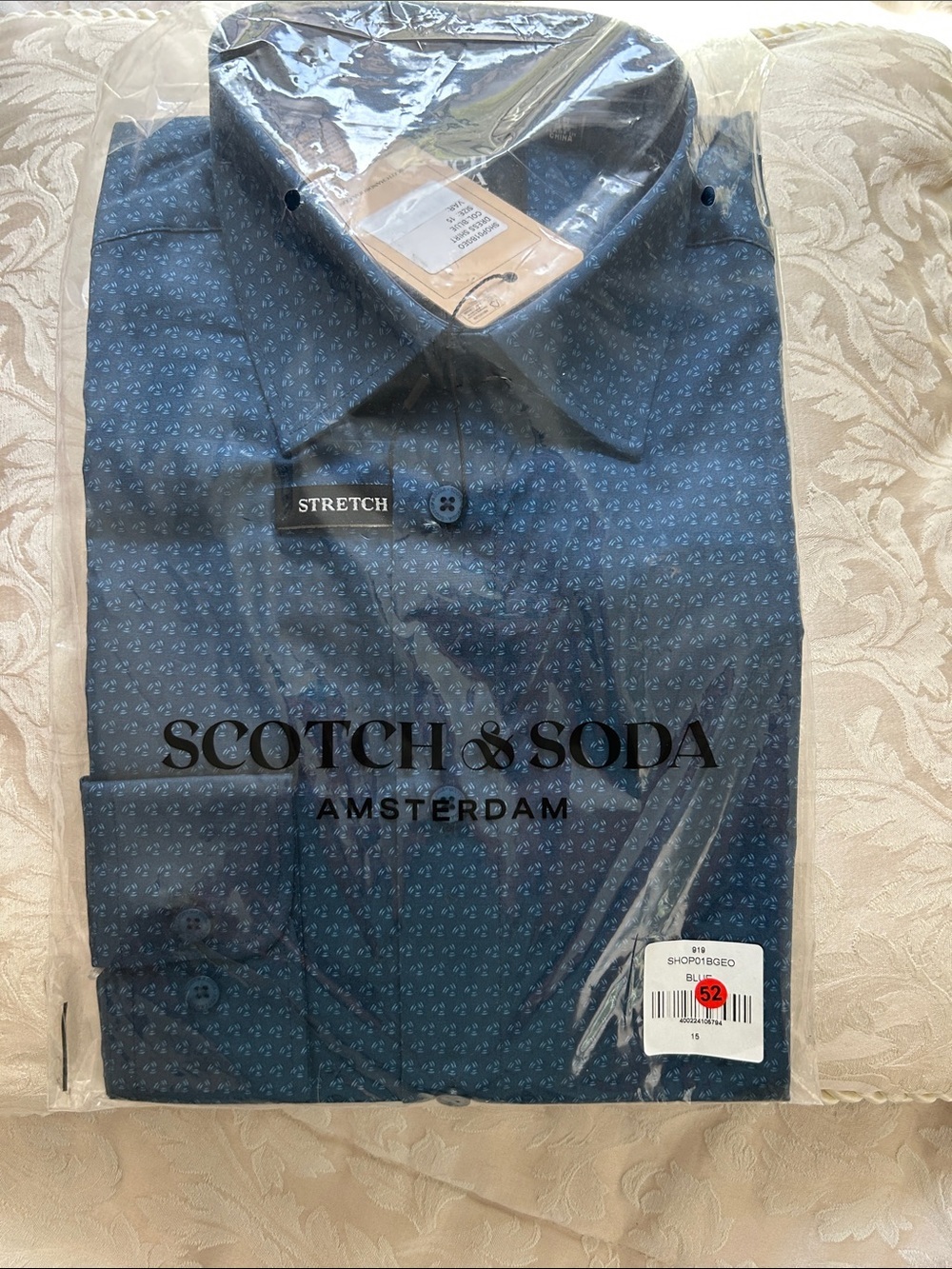 NWT. Scotch & Soda Amsterdam Stretch Geometric Print Dress Shirt. Size 15/38.